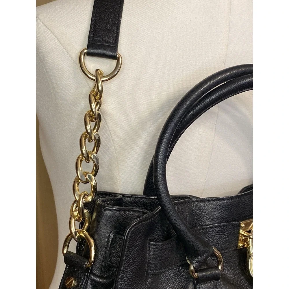 Michael Kors black leather handbag Gold Chain Handle Multi Pockets Dust bag